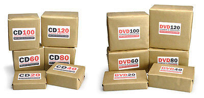 Various pack sizes of CD and DVD storage racks.